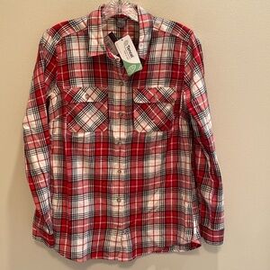 Eddie Bauer Cabincore Flannel Firelight Red White Tencel Plaid Tartan Shirt S